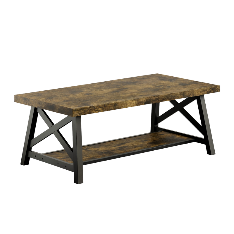 Table basse rectangulaire en bois et métal vintage avec rangement
