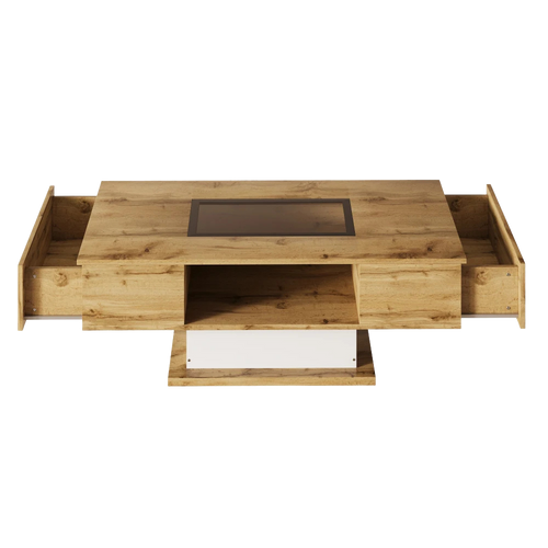 Table basse bois et verre moderne avec LED et rangements