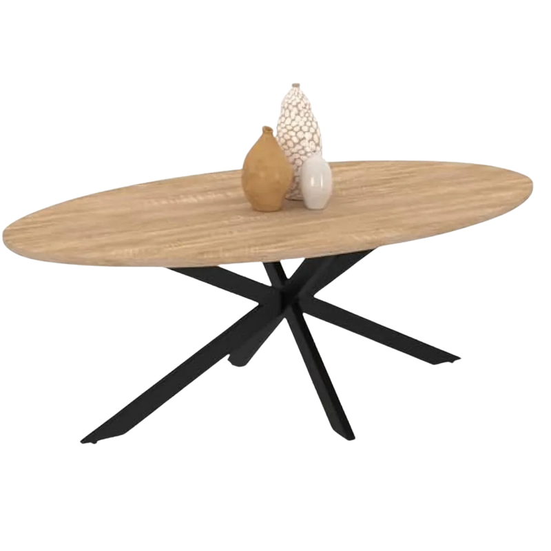 Table basse ovale design en bois et métal