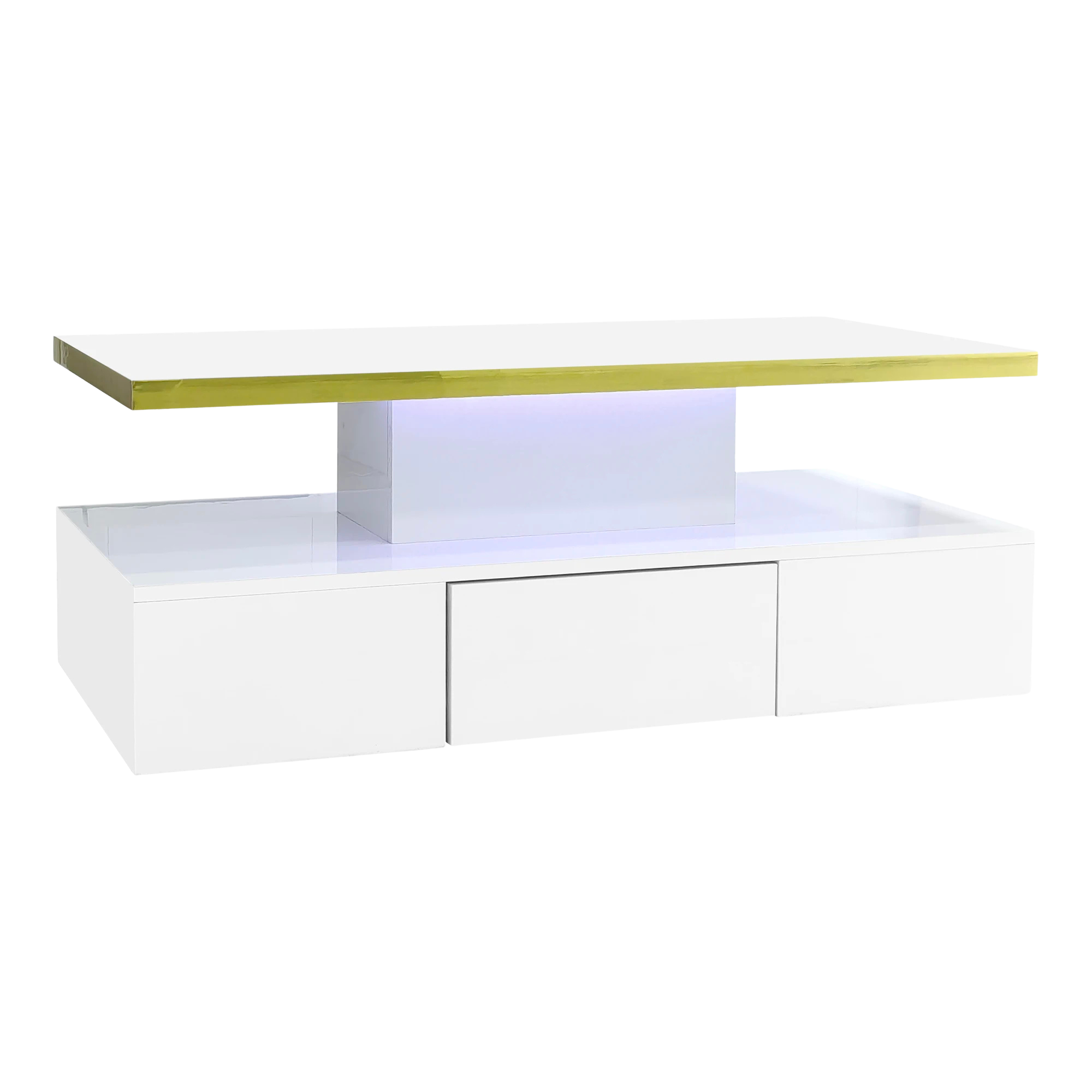 Table basse laquée à 2 niveaux avec tiroir et LED