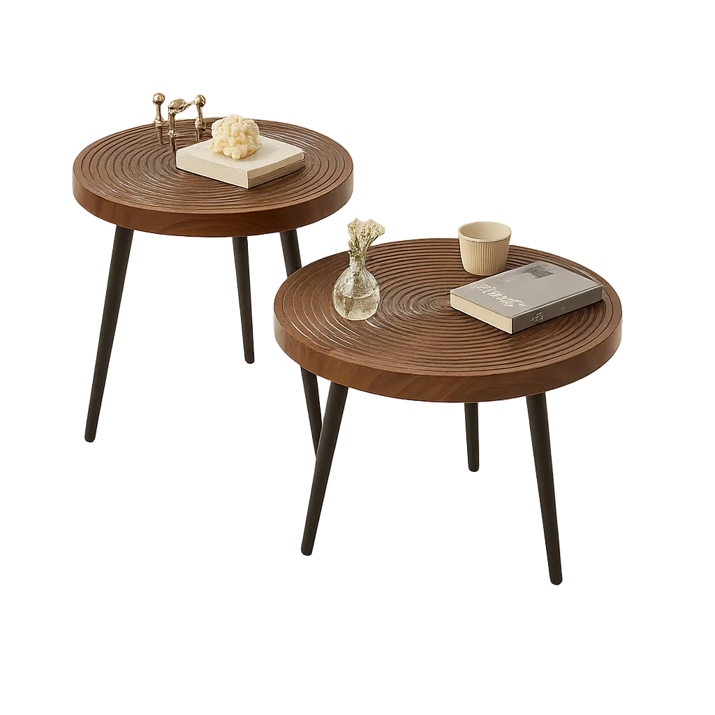 Table basse gigogne ronde en bois massif esprit japandi