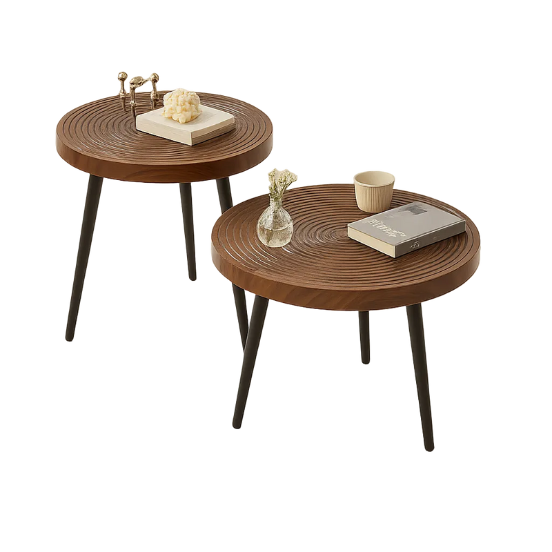 Table basse gigogne ronde en bois massif esprit japandi