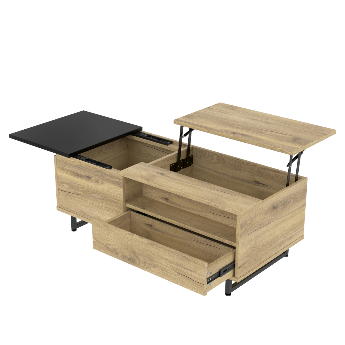Table basse relevable bois et métal avec LED, 106 cm