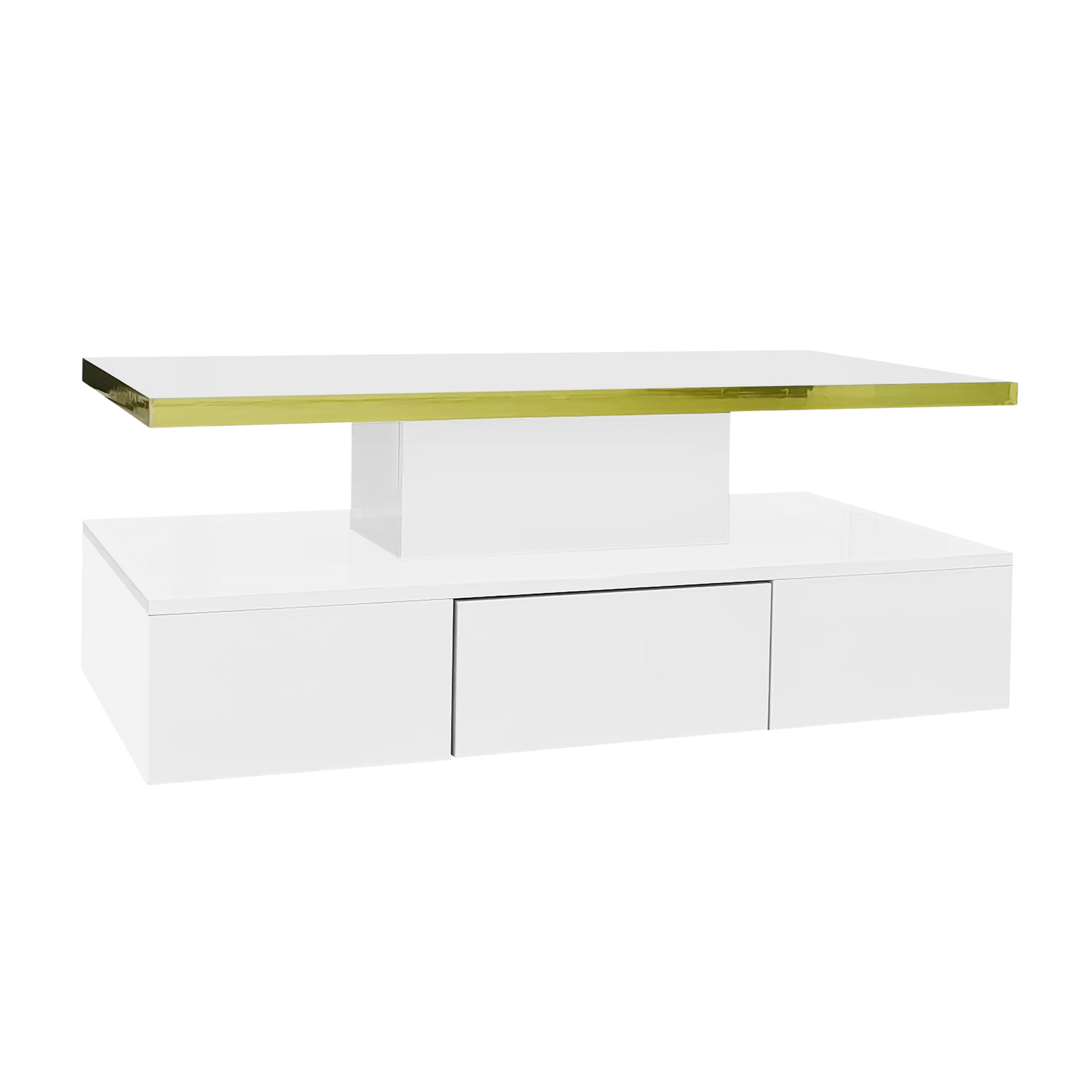 Table basse laquée à 2 niveaux avec tiroir et LED