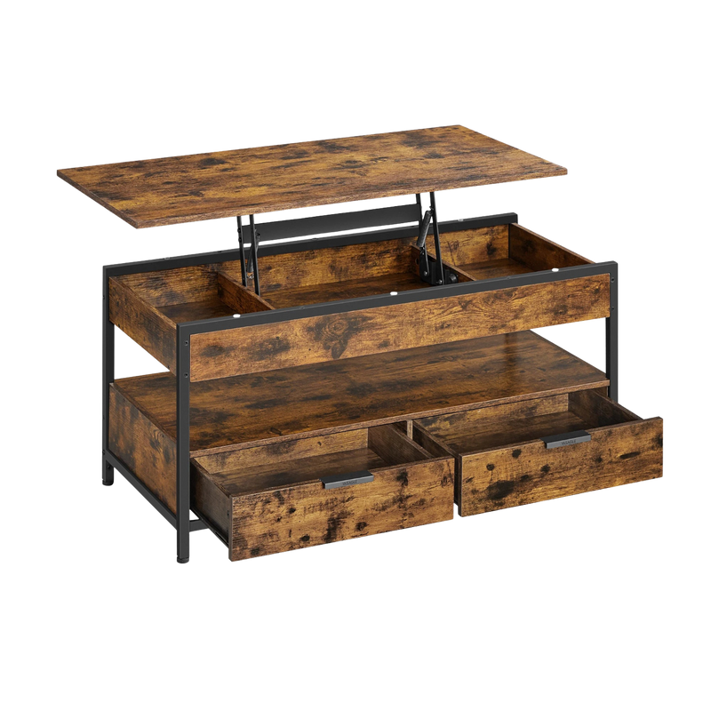 Table basse relevable industrielle avec rangement