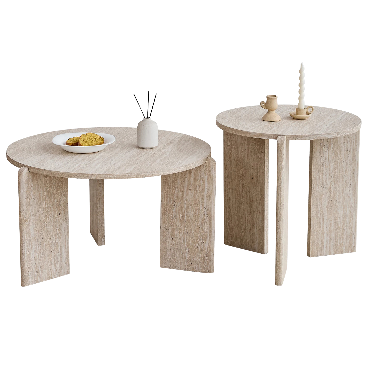 Table basse gigogne ronde bois clair ou gris scandinave