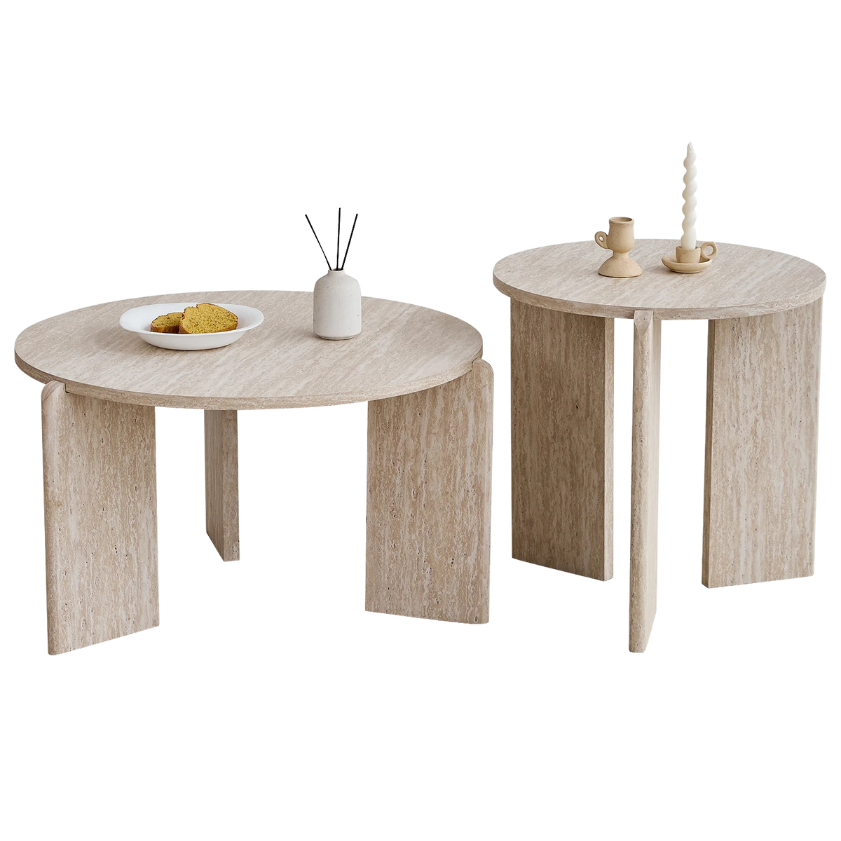 Table basse gigogne ronde bois clair ou gris scandinave