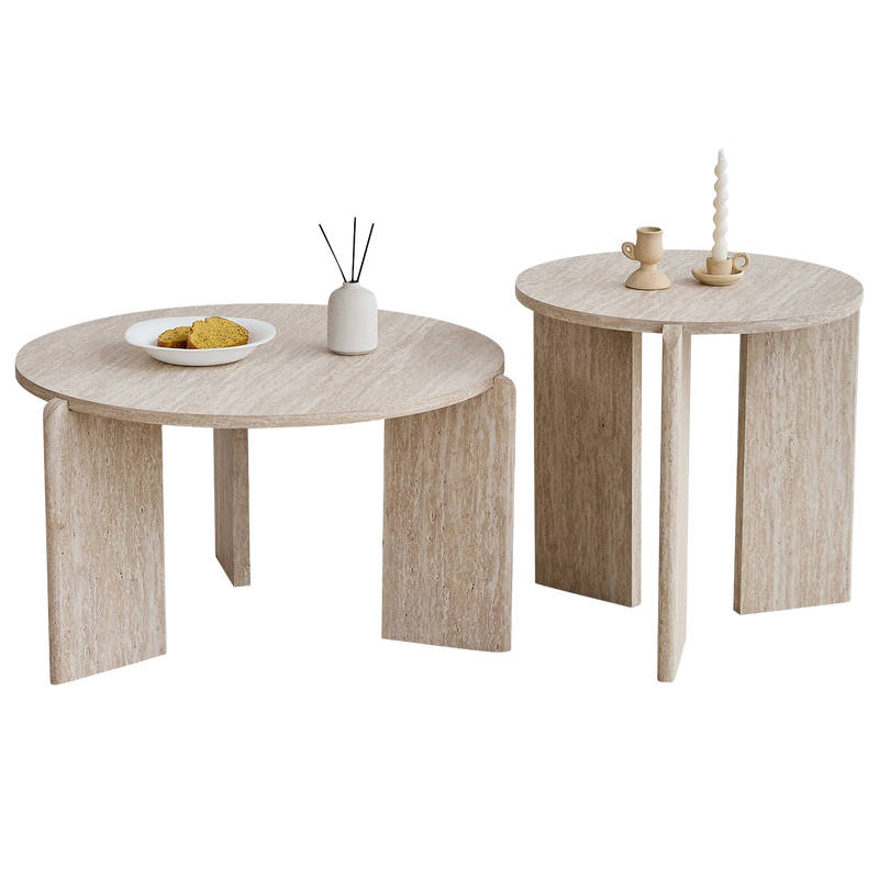 Table basse gigogne ronde bois clair ou gris scandinave