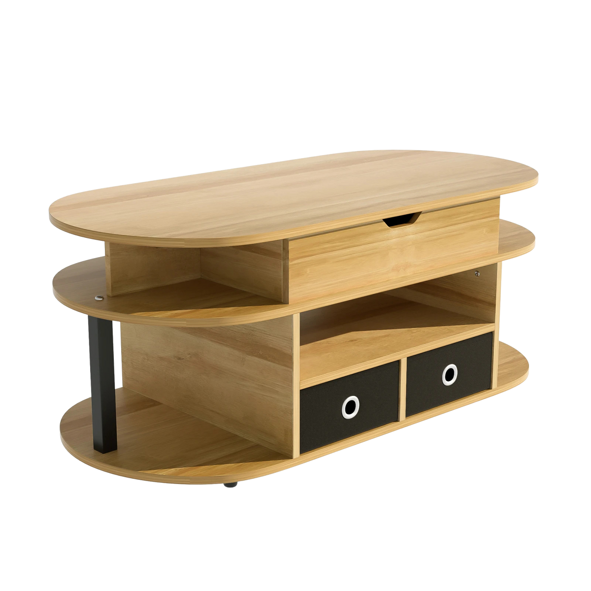 Table basse ovale relevable avec rangements design et bois