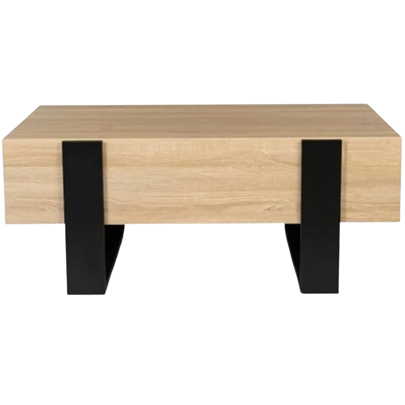Table basse rectangulaire en bois avec tiroirs au design industriel