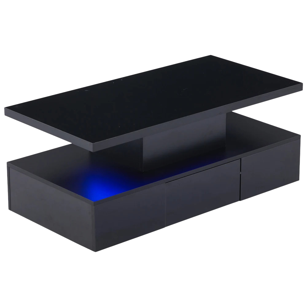 Table basse noire double plateau, LED 16 couleurs