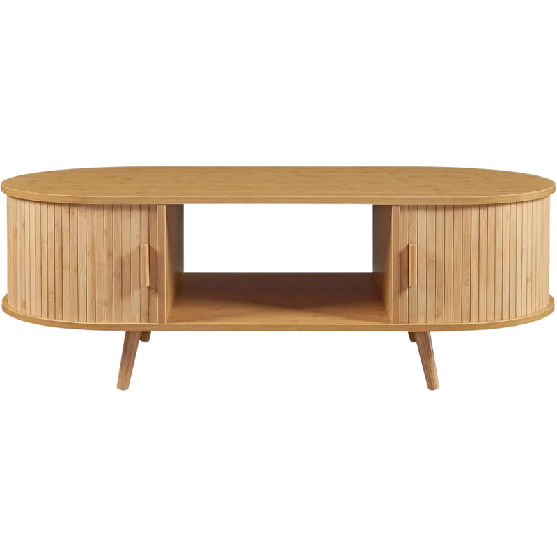 Table basse ovale bois avec rangement au style scandinave