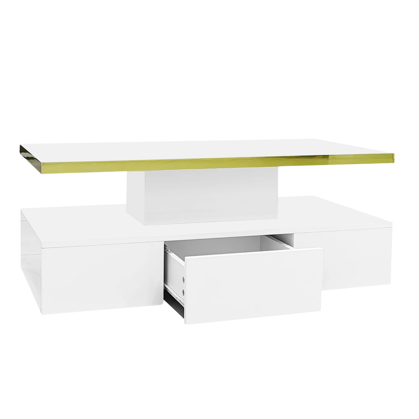 Table basse laquée à 2 niveaux avec tiroir et LED