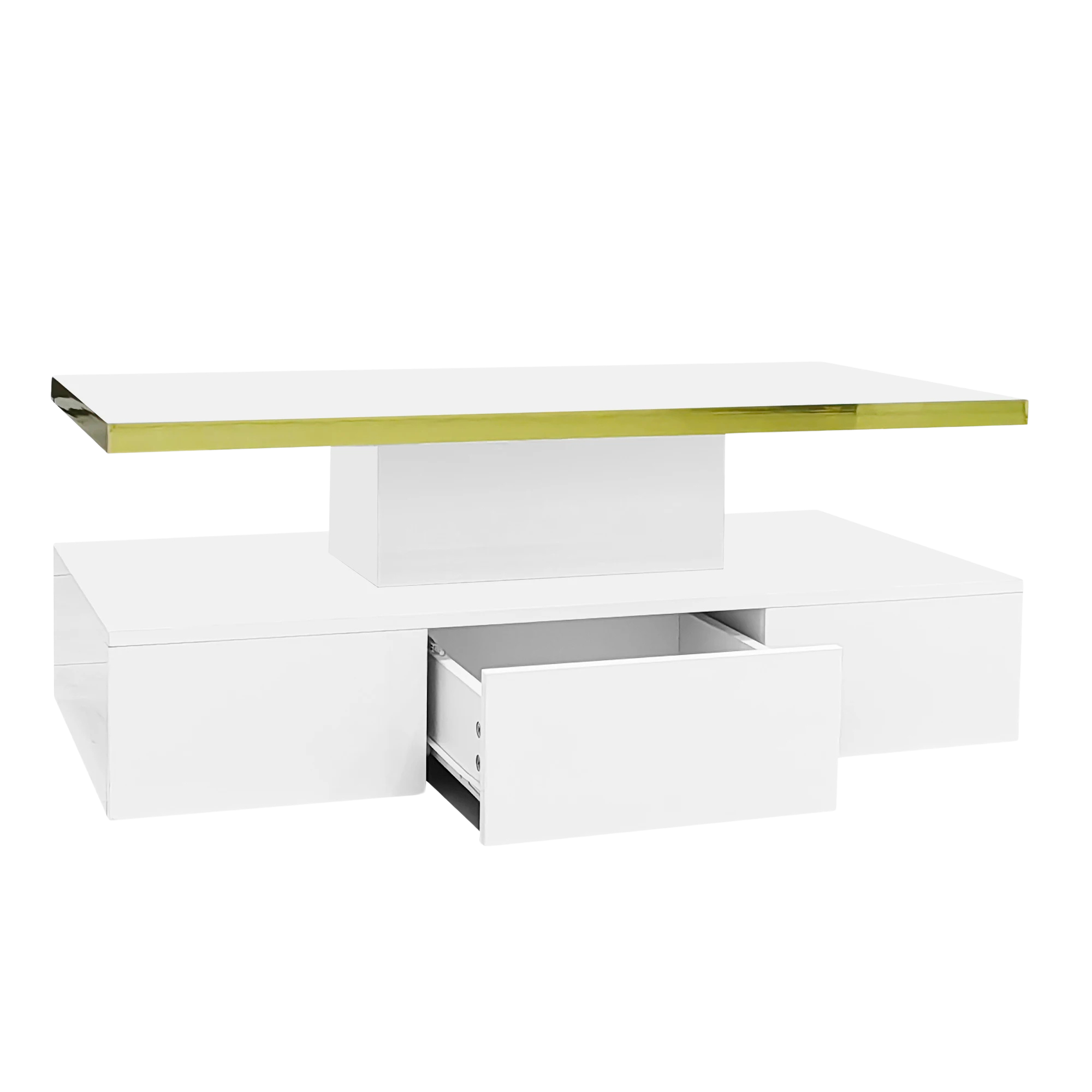 Table basse laquée à 2 niveaux avec tiroir et LED