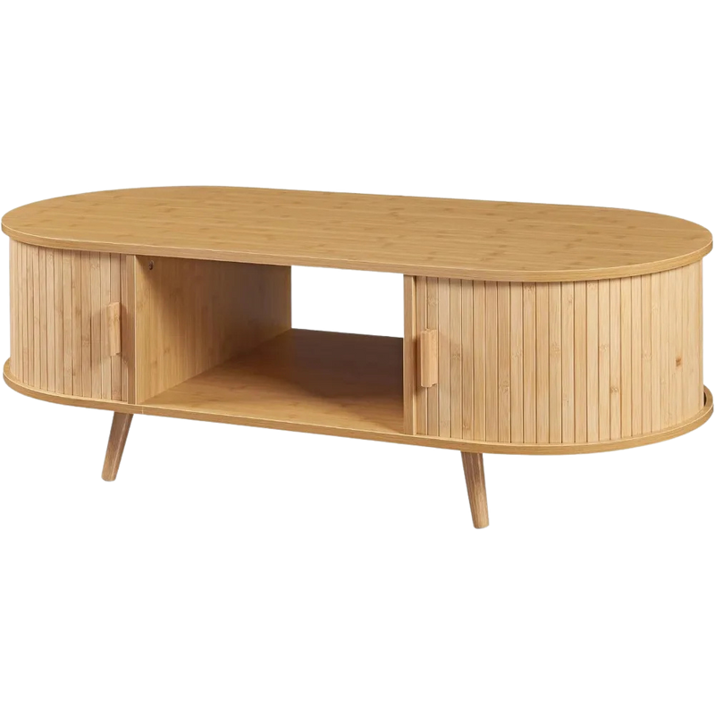 Table basse ovale bois avec rangement au style scandinave