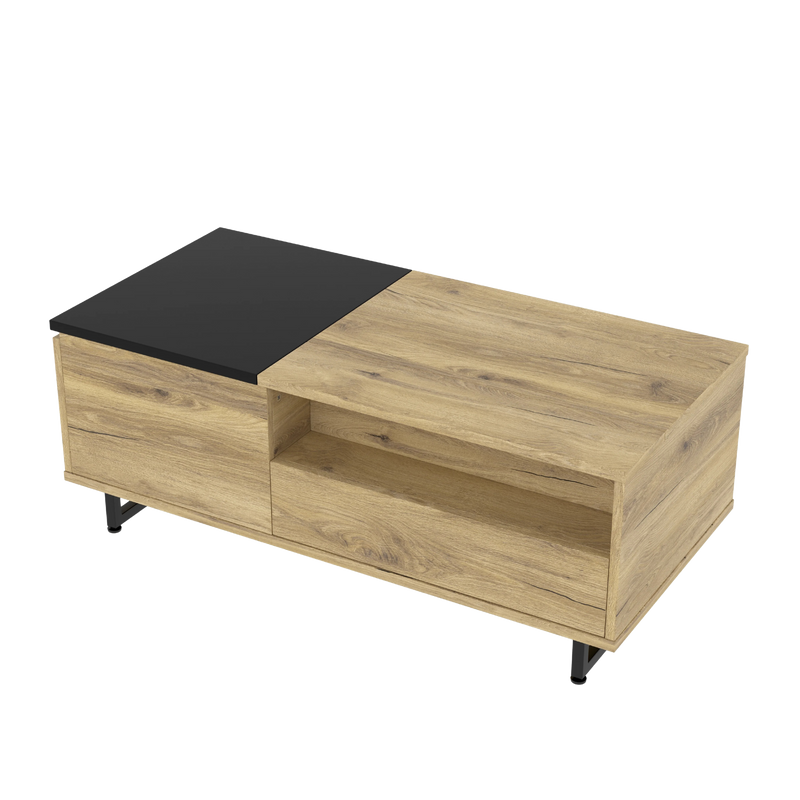 Table basse relevable bois et métal avec LED, 106 cm