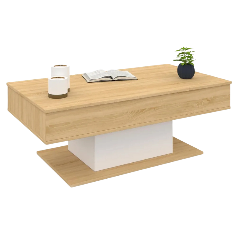 Table basse relevable rectangulaire bois et blanc design