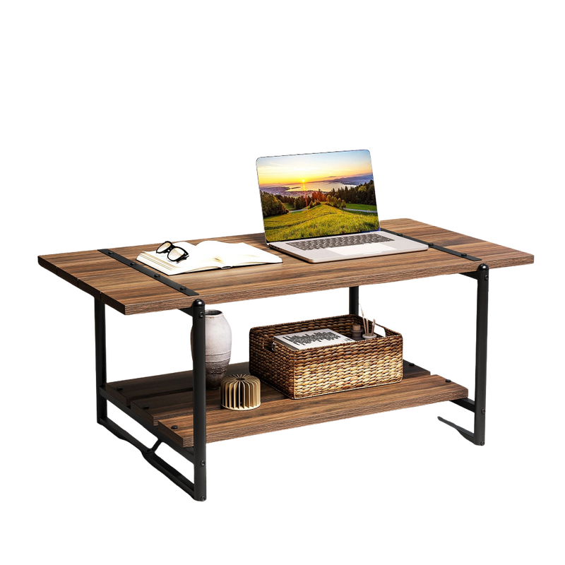 Table basse rectangulaire au style industriel noyer