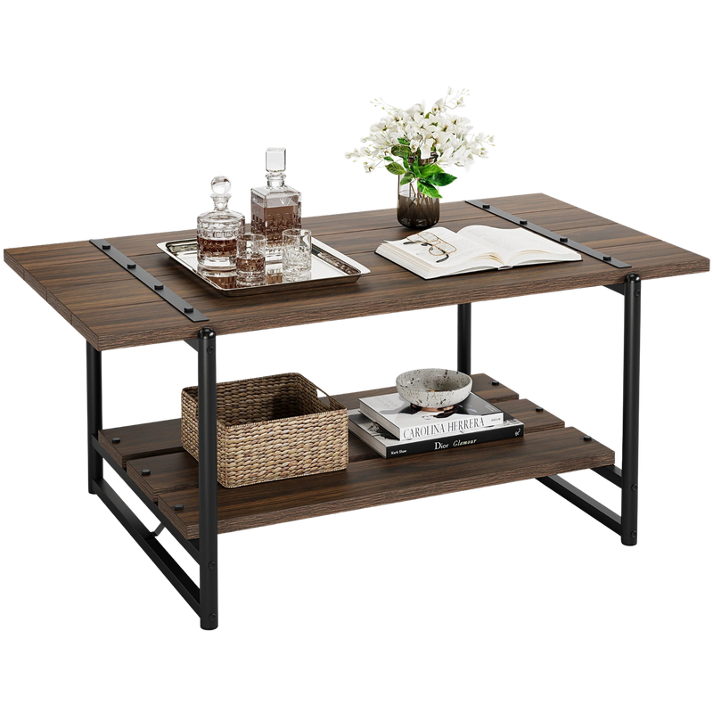 Table basse rectangulaire au style industriel noyer