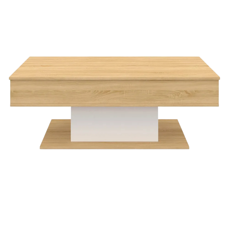 Table basse relevable rectangulaire bois et blanc design