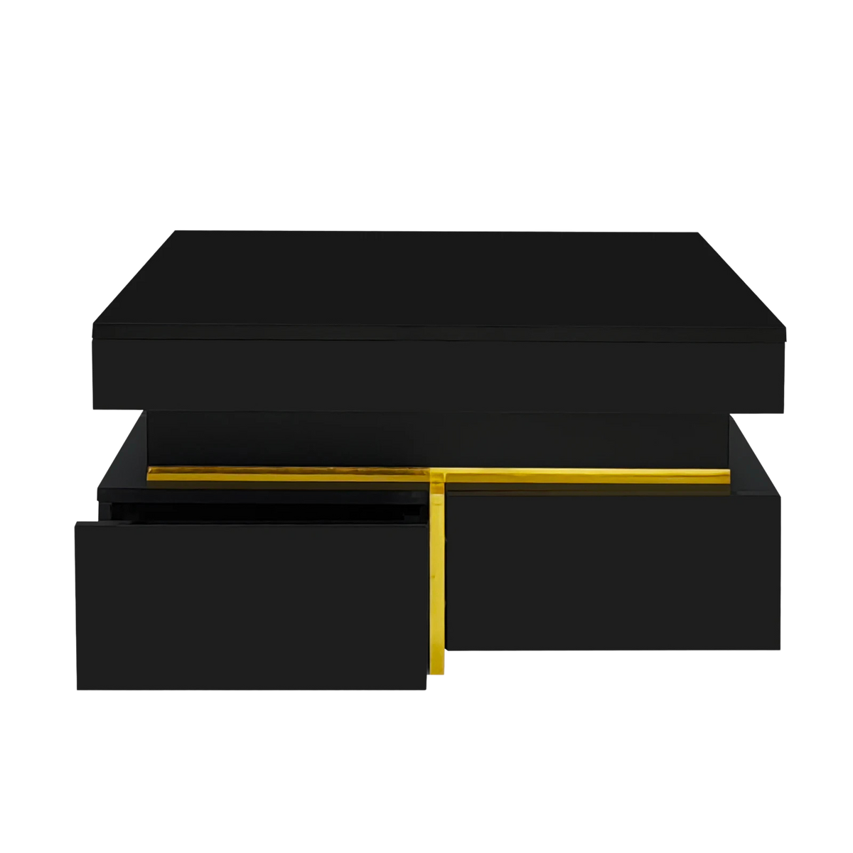 Table basse carrée noire et dorée avec rangements design