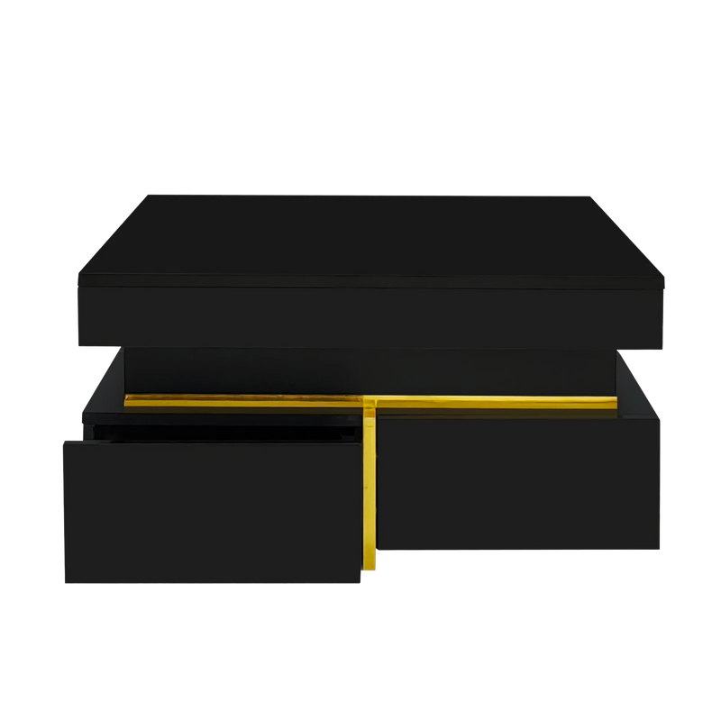 Table basse carrée noire et dorée avec rangements design