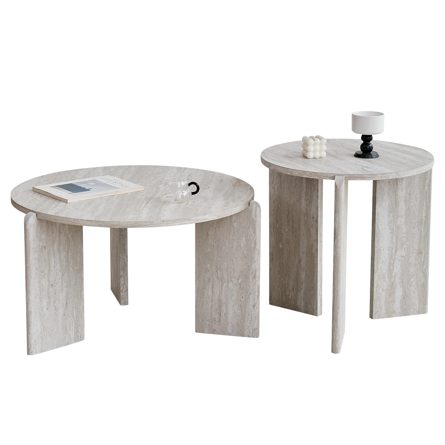 Table basse gigogne ronde bois clair ou gris scandinave