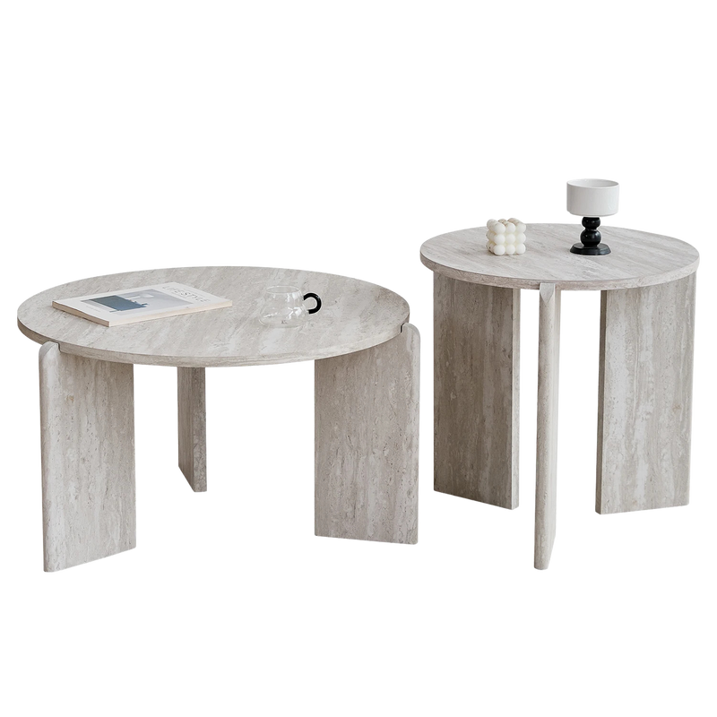 Table basse gigogne ronde bois clair ou gris scandinave