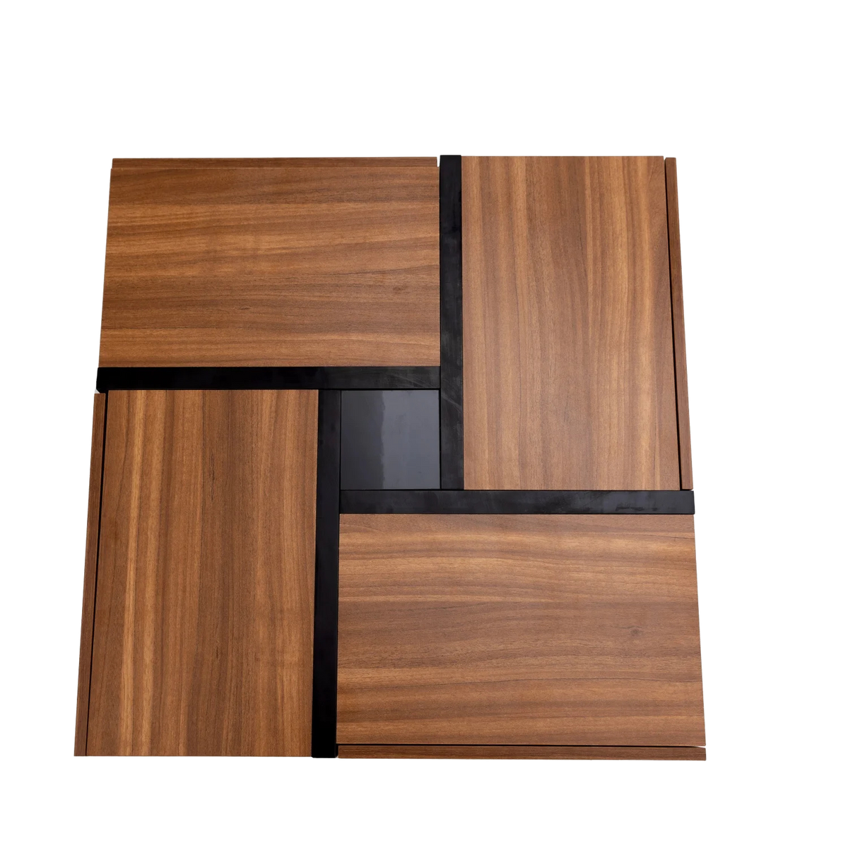 Table basse carrée bois et noir avec tiroirs de rangement