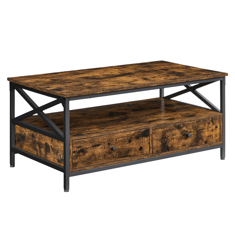 Table basse bois rectangulaire avec rangement style campagne