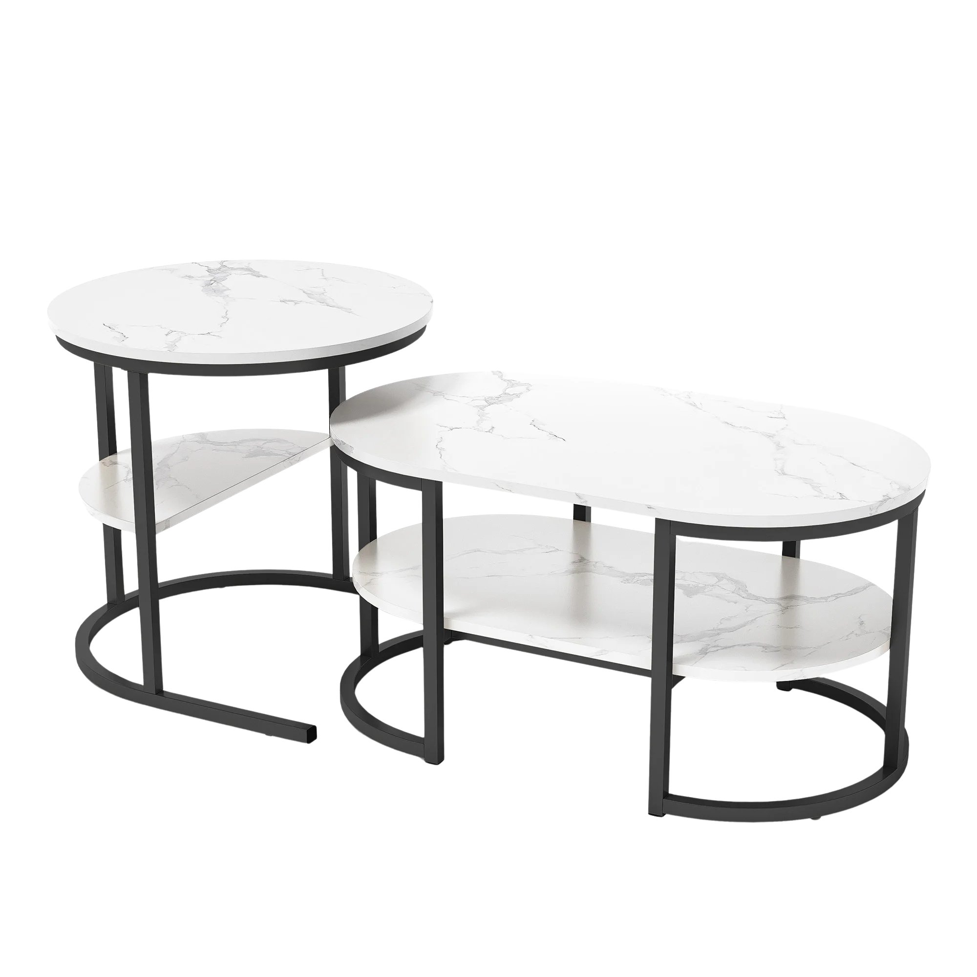 Table basse gigogne ovale et ronde effet marbre
