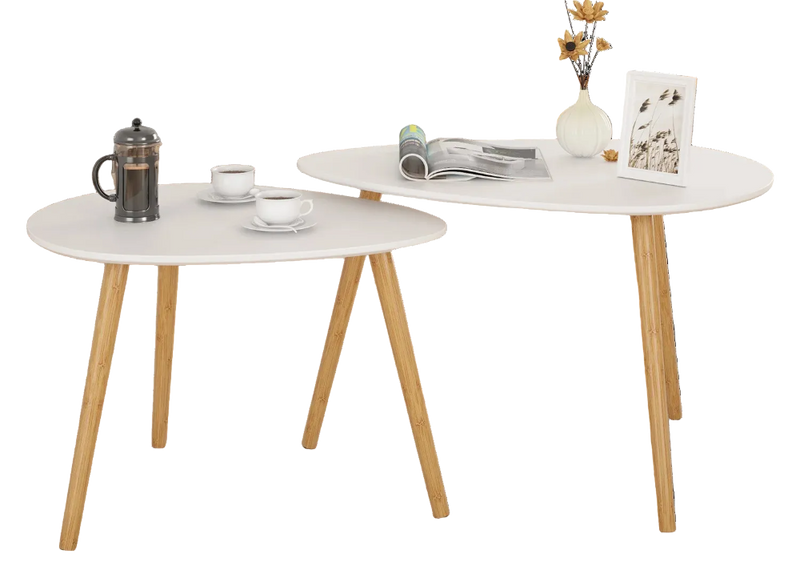 Table basse gigogne ovale blanche et bois scandinave