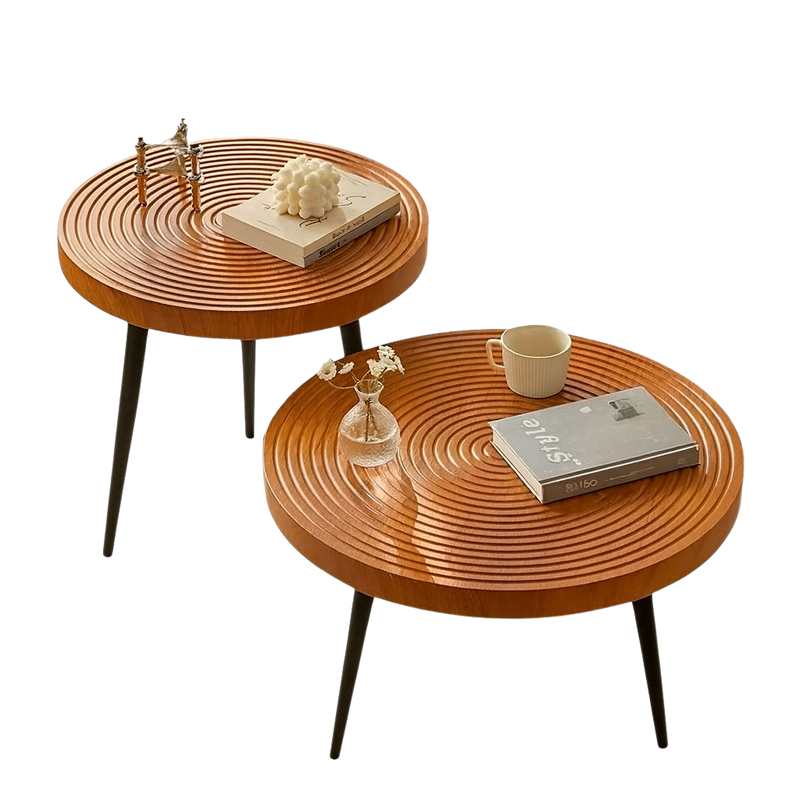 Table basse gigogne ronde en bois massif esprit japandi