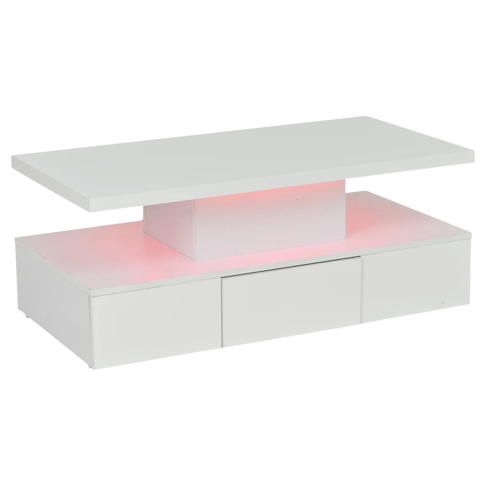 Table basse noire double plateau, LED 16 couleurs