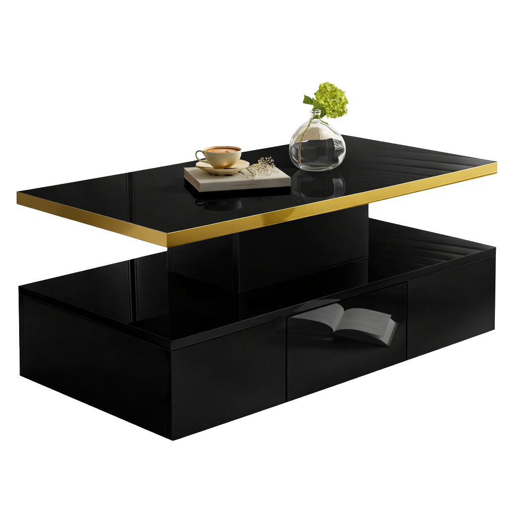 Table basse laquée à 2 niveaux avec tiroir et LED