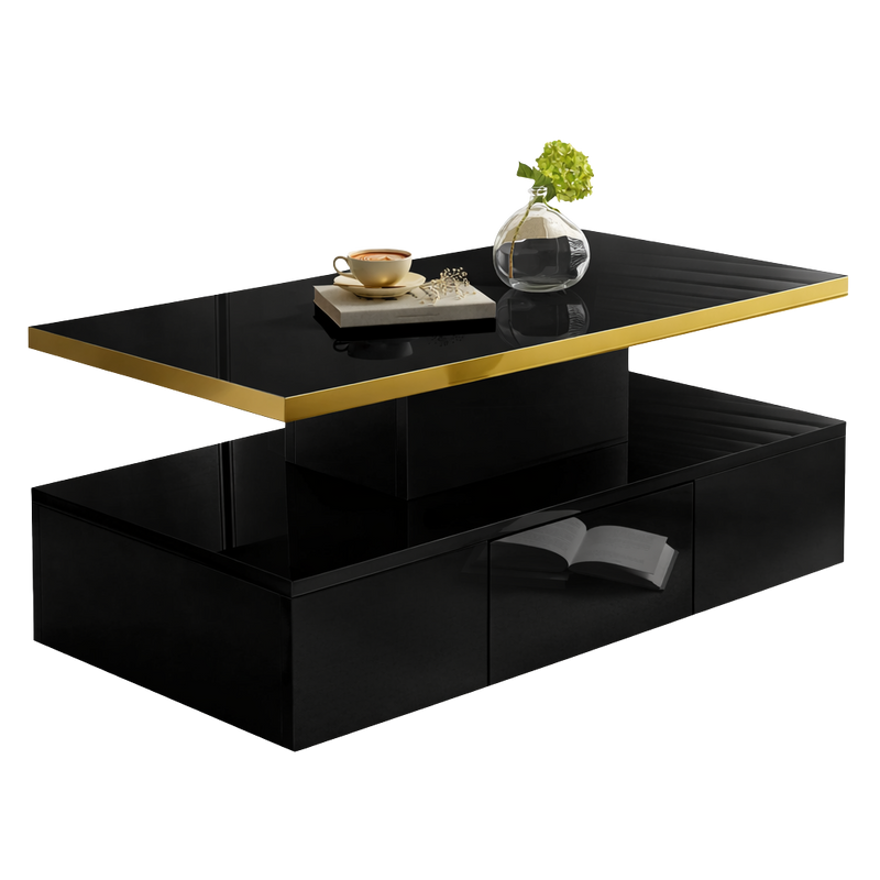 Table basse laquée à 2 niveaux avec tiroir et LED