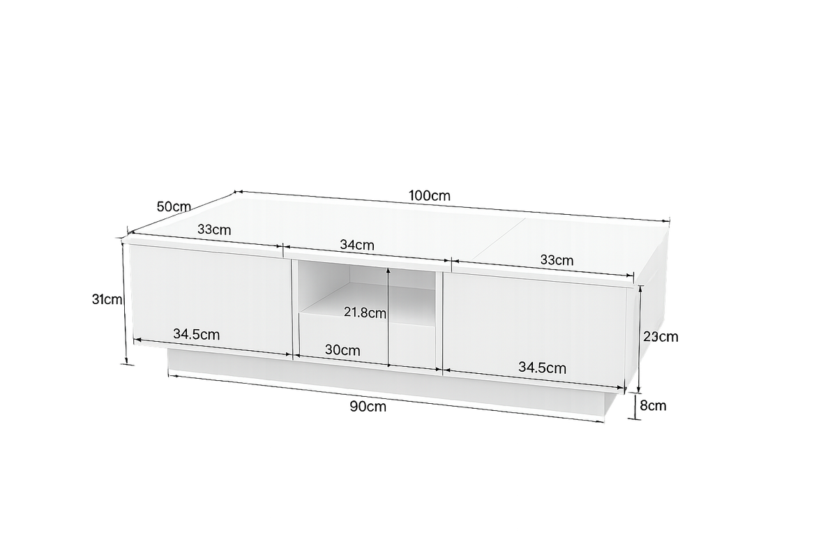 Table basse blanche laquée avec rangement et tiroirs design