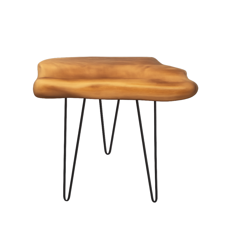 Petite table basse en bois brut au design organique