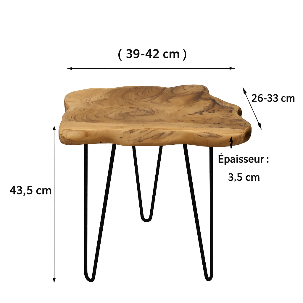 Petite table basse en bois brut au design organique