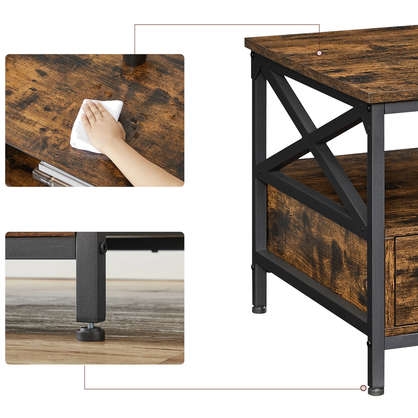 Table basse bois rectangulaire avec rangement style campagne
