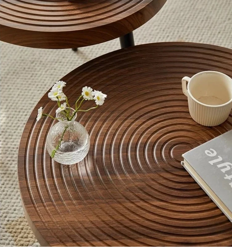 Table basse gigogne ronde en bois massif esprit japandi