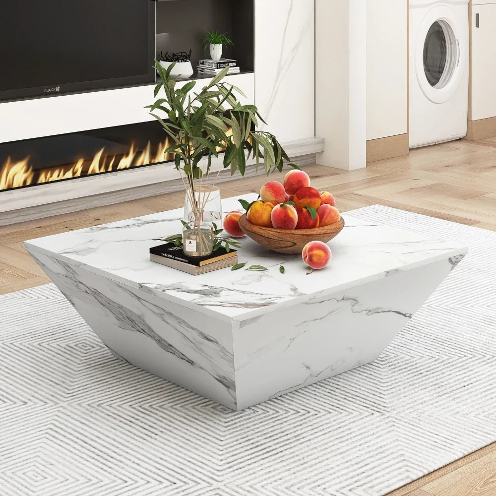 Table basse effet marbre blanche avec tiroirs