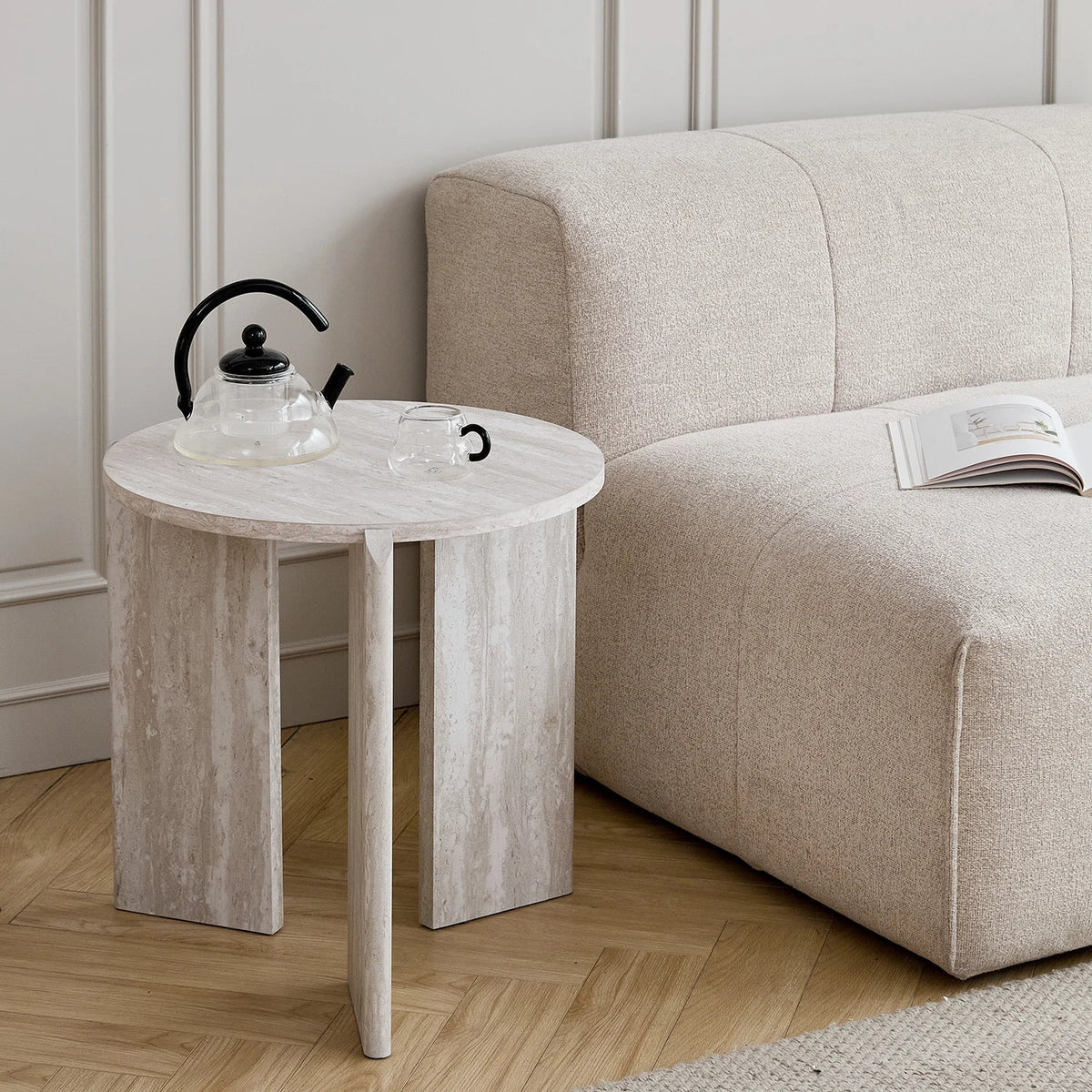 Table basse gigogne ronde bois clair ou gris scandinave