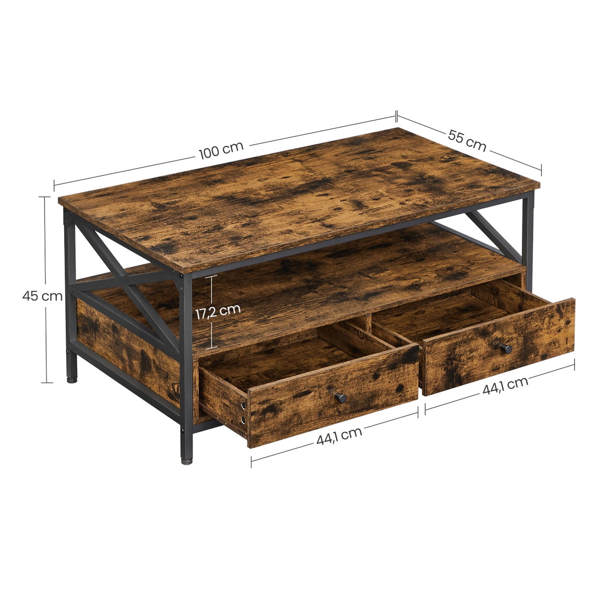 Table basse bois rectangulaire avec rangement style campagne