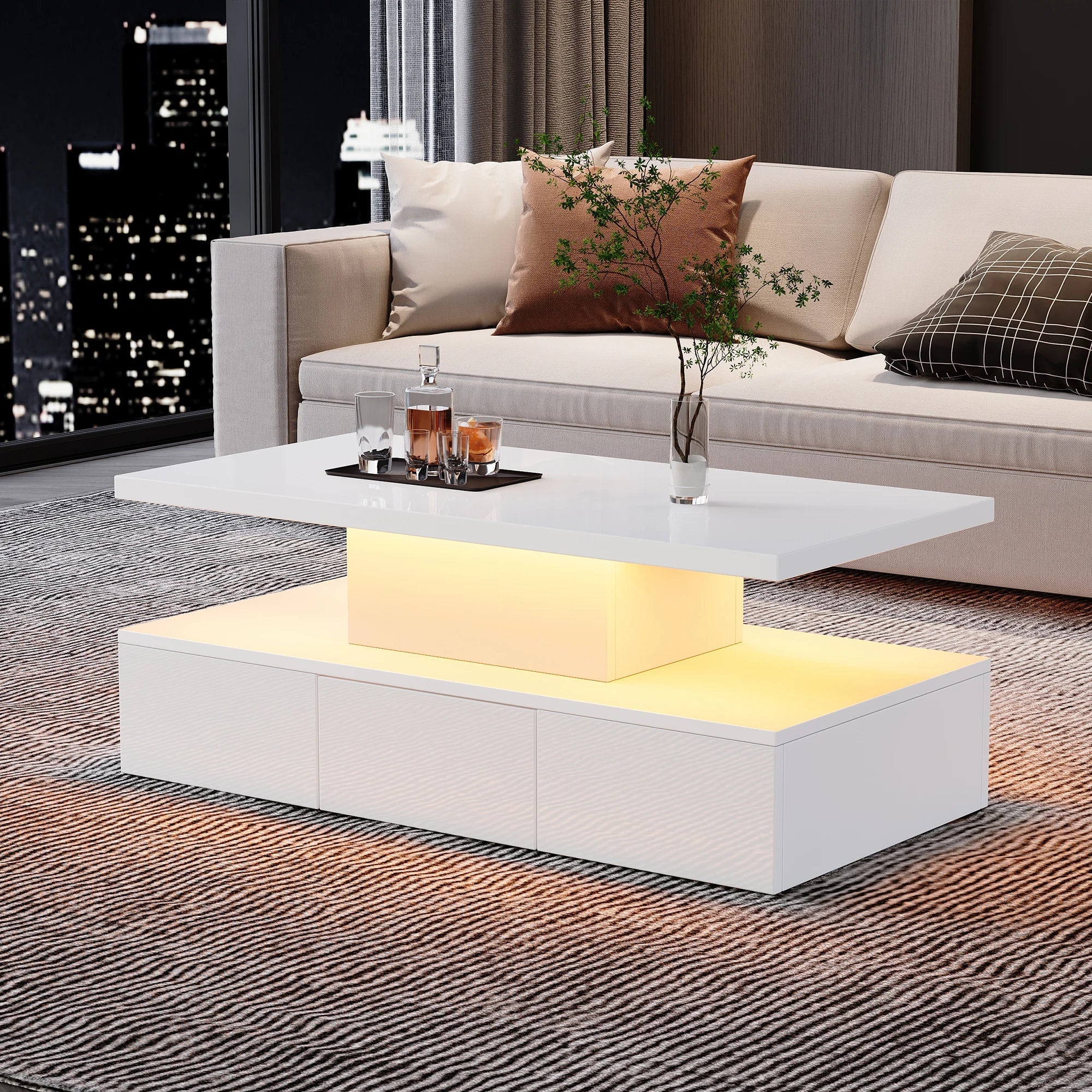 Table basse à double plateau avec LED