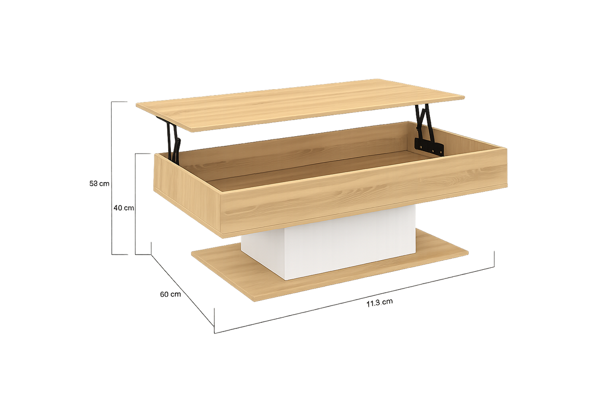 Table basse relevable rectangulaire bois et blanc design