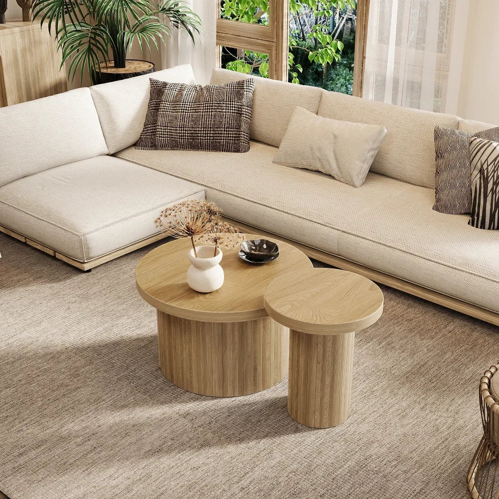 Table basse gigogne ronde en bois naturel ajouré