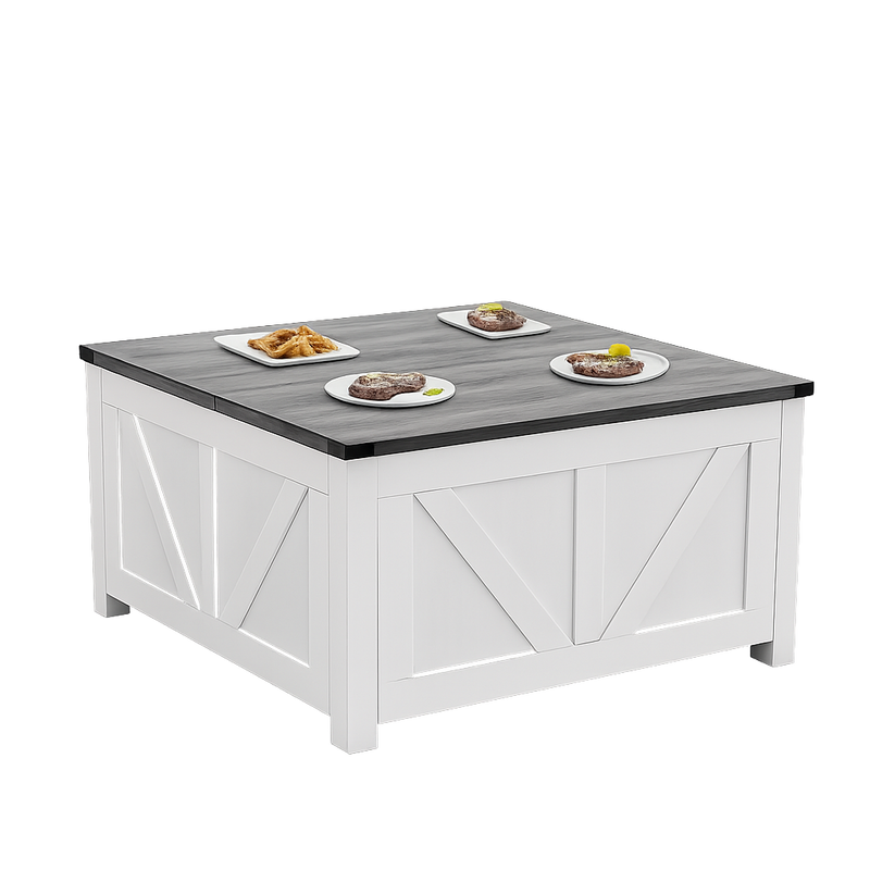 Table basse carrée à plateau relevable en bois design