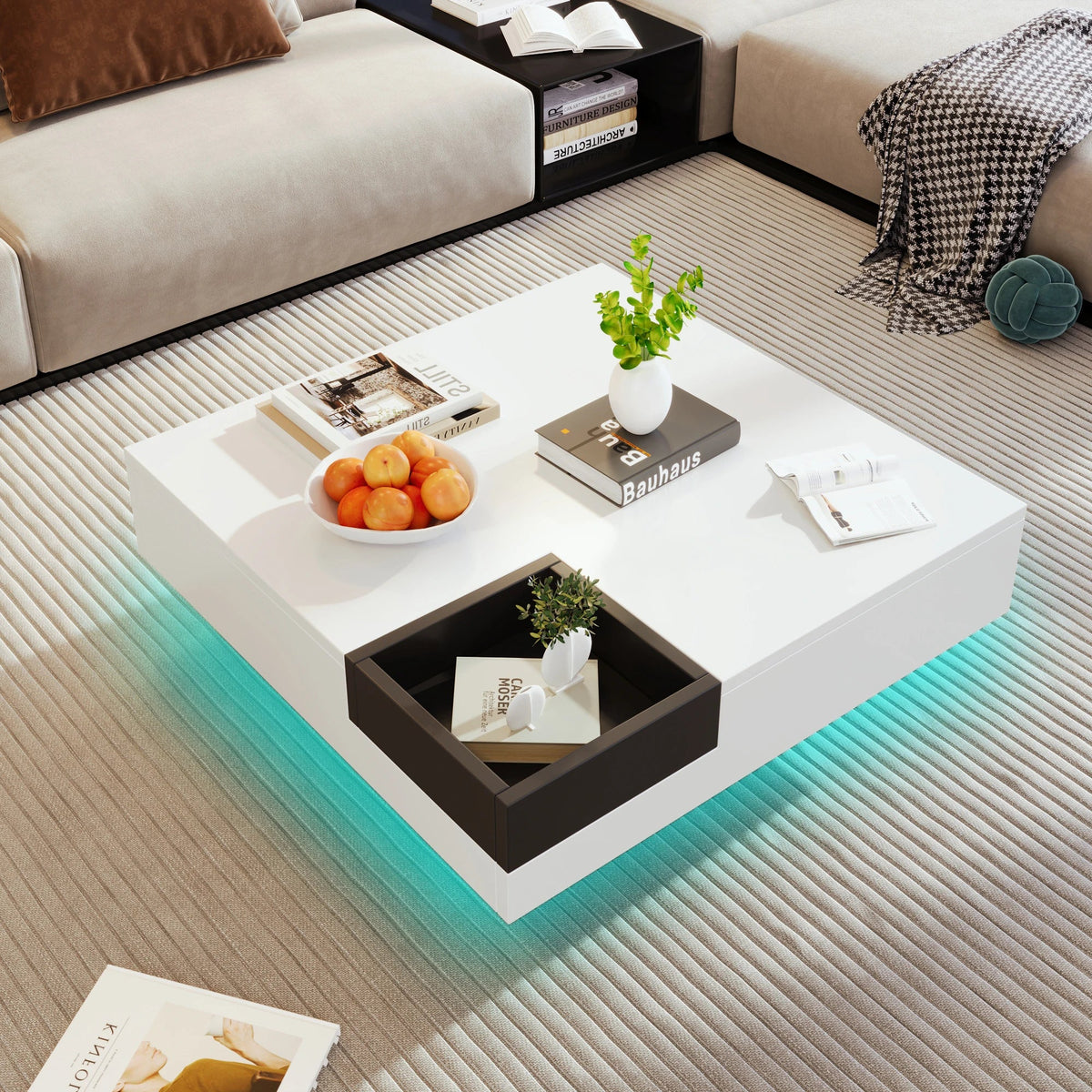 Table basse carrée avec LED et rangement amovible