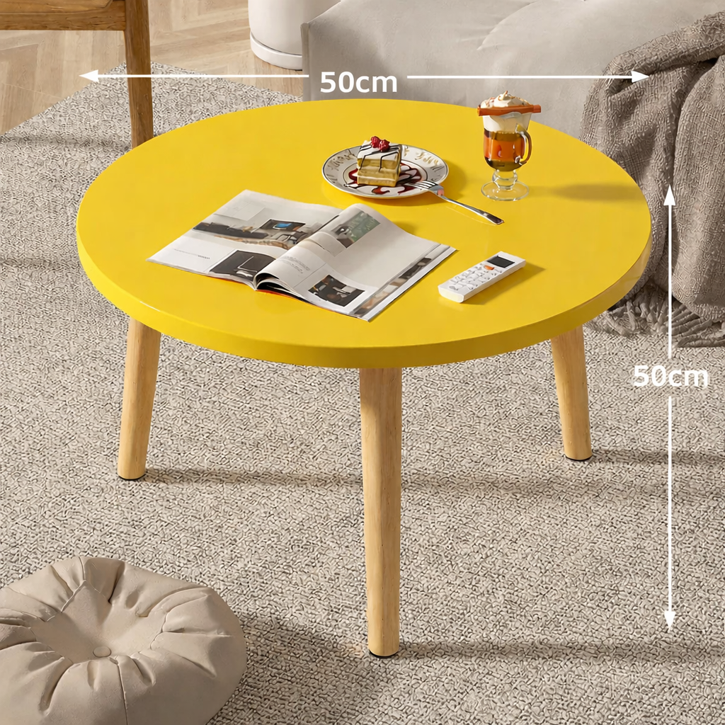 Table basse ronde en bois épurée pour petit salon